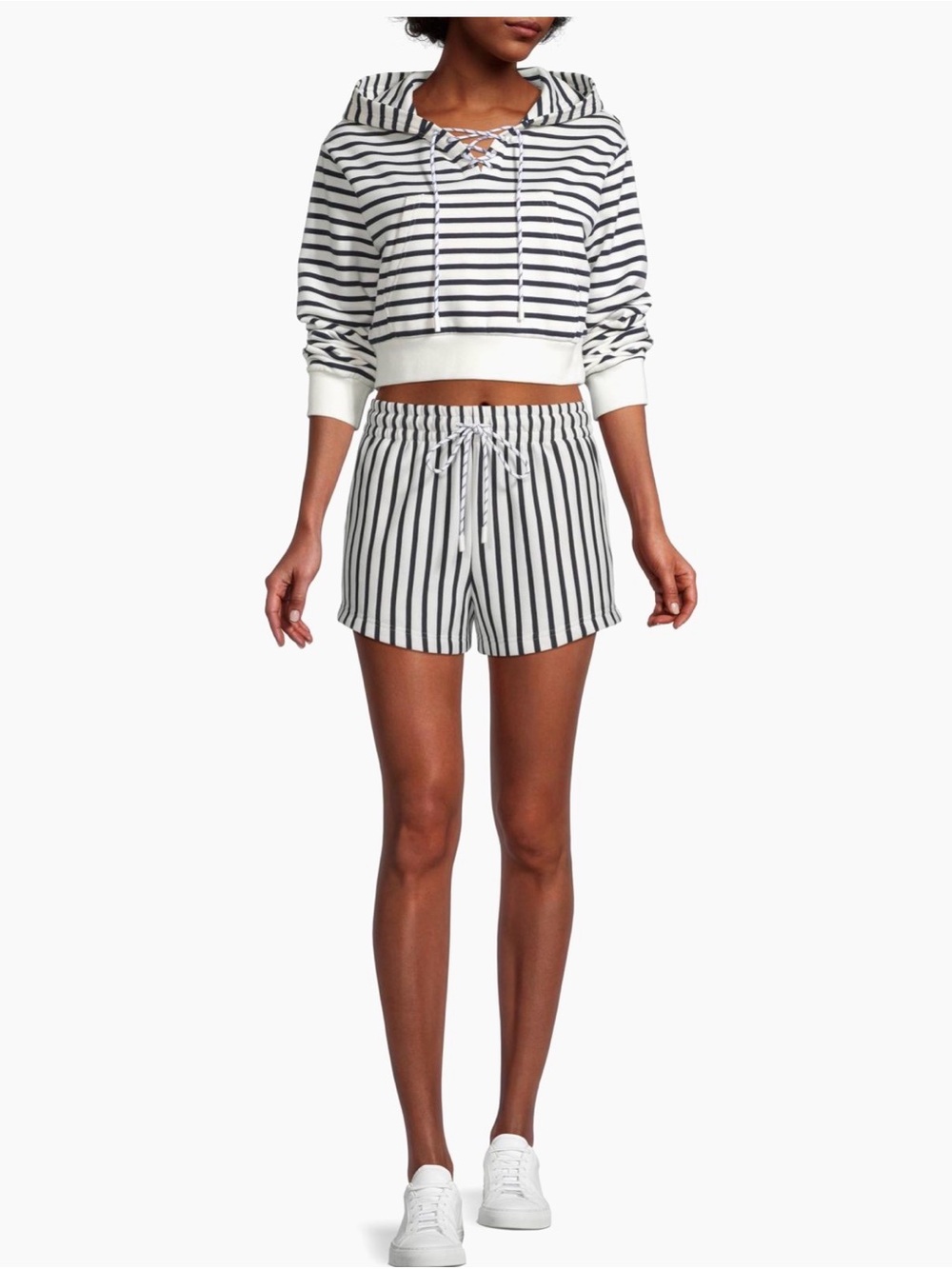 SOLID & STRIPED Black and White Striped Drawstring Shorts